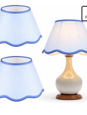 Blue-Trim Baby Blue Scalloped Lamp Shade - 2 Pack